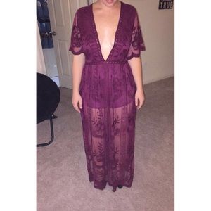 Honey Punch Wine Lace Romper